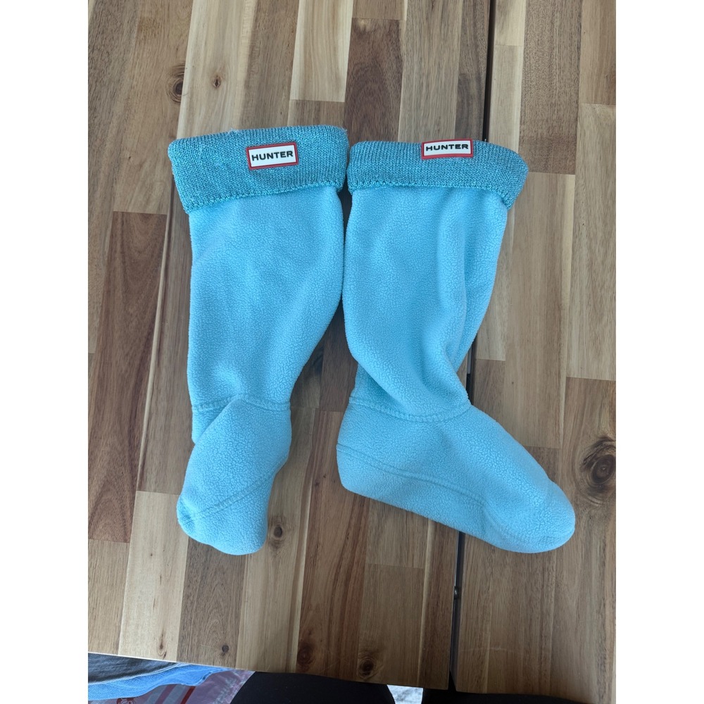 Hunter Fleece Boot Socks Aqua Blue Metallic Knit Cuff Tall Rain Boot Liners XL